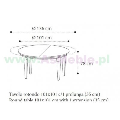  TREVISO Noce stól okrągły fi 101 cm. włoskie meble stylowe