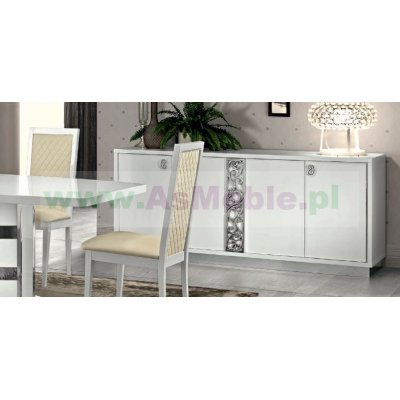  ROMA BIANCO GLAMOUR komoda biała bufet 4/D drzwi drewniane, wysoki połysk, meble włoskie
