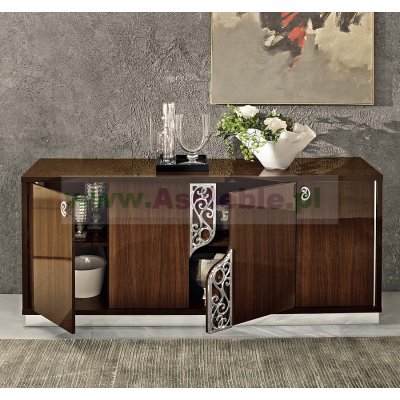  ROMA BIANCO GLAMOUR komoda biała bufet 4/D drzwi drewniane, wysoki połysk, meble włoskie
