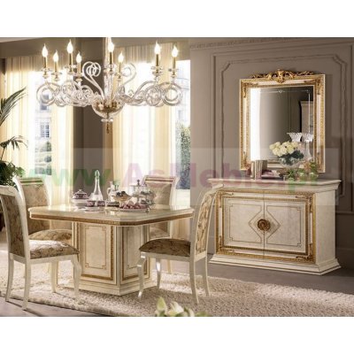  LEONARDO LUX LUSTRO 110 X 100  Z DEKORACJĄ - ekskluzywny komplet do jadalni z meandrem Versace, włoskie meble