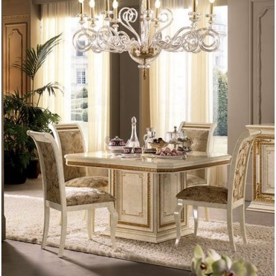 LEONARDO LUX Stół kwadratowy -  cm 120 + 40 x 120 -  ekskluzywny komplet do jadalni z meandrem Versace, włoskie meble
