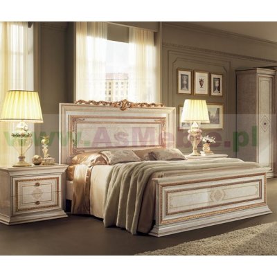  LEONARDO LUX Łóżko włoskie / rozmiar queen - 160x200 cm Z DEKORACIĄ -  ekskluzywny komplet do sypialni z meandrem Versace, włoskie meble