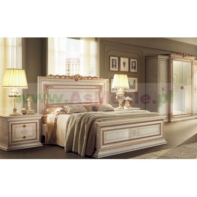  LEONARDO LUX Łóżko włoskie / rozmiar queen - 160x200 cm Z DEKORACIĄ -  ekskluzywny komplet do sypialni z meandrem Versace, włoskie meble
