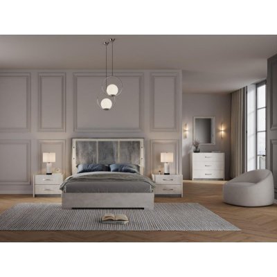  łożko 160x200 CLOUDI Sypialnia Komplet, Beżowe Nowoczesne Włoskie Meble do Sypialni na Wysoki Połys
