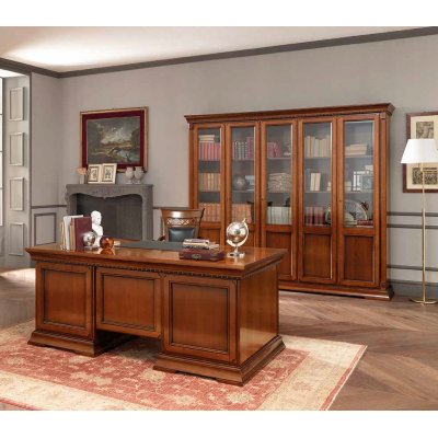  SALA  duża biblioteka  z 2 drzwiami przeszkolonymi kolor czereśni włoskie meble stylowe
