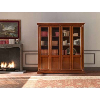 SALA CHERRY duża biblioteka  z 4 drzwiami przeszkolonymi kolor czereśni włoskie meble stylowe