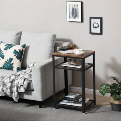   INDUSTRIAL metalowy wysoki stolik z 2 półkami h. 75 cm