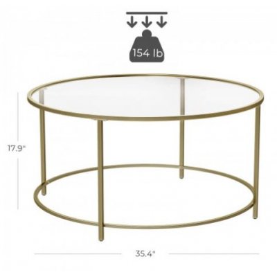  INDUSTRIAL stolik szklany okrągły  fi 90 cm złoty 