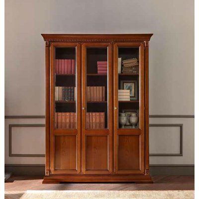  SALA  duża biblioteka  z 2 drzwiami przeszkolonymi kolor czereśni włoskie meble stylowe