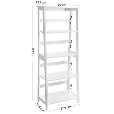  INDUSTRIAL-  Regał drewniany , biblioteczka drabinowa biała , 4-poziomowy h. 148 cm