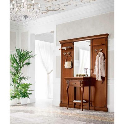  SALA  HOL Mała Konsola Drewniana 68 cm – Włoski Stolik z Szufladą, Czereśnia/Biel