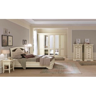  SALA BIANCO Ferro Legno Łóżko 180x200 cm z zagłówkiem tapicerowanym,  żelaznymi fryzami i wysokim podnóżkiem, włoskie meble klasyczne