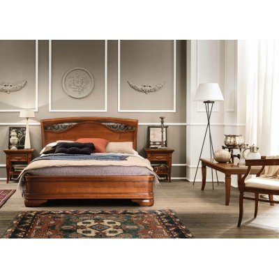 SALA Ferro Legno Łóżko 180x200 cm z zagłówkiem, z żelaznymi fryzami i pierścieniowym ringiem, kolor czereśnia - włoskie meble klasyczne
