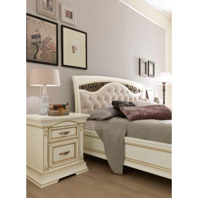  SALA BIANCO Ferro Legno Łóżko 140x200 cm z zagłówkiem tapicerowanym,  żelaznymi fryzami i wysokim podnóżkiem, włoskie meble klasyczne
