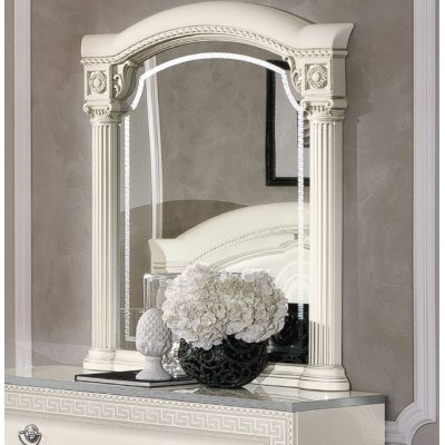 AIDA WHITE SILVER - lustro do sypialni z meandrem Versace,  włoskie meble stylowe