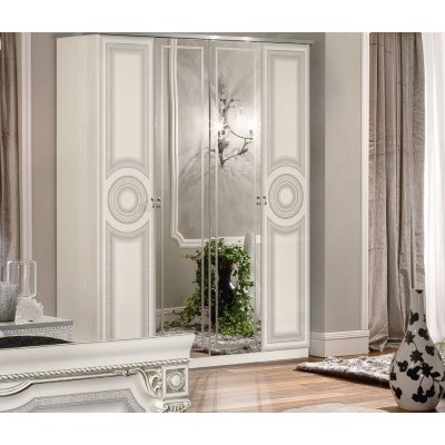 AIDA WHITE SILVER - szafa 4/D biała w połysku, z meandrem Versace, włoskie meble stylowe