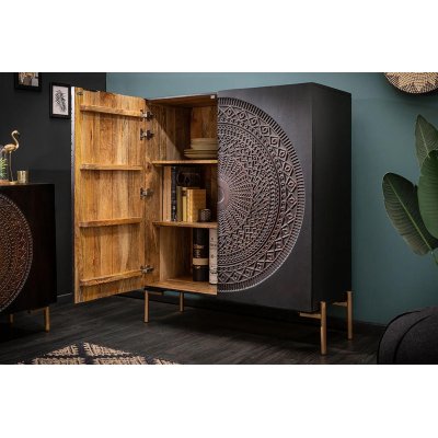  Wysoka komoda drewniana  MANDALA 120 cm brązowa, podstawa złota