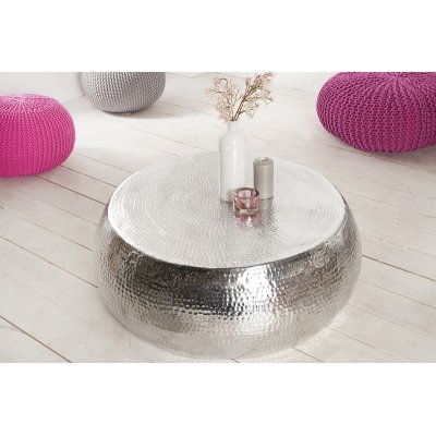   Stolik kawowy Orient 80 cm z efektem młotkowania srebrny