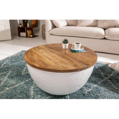 Stolik kawowy ORIENT STORAGE 60 cm blat akacjowy, podstawa  biała