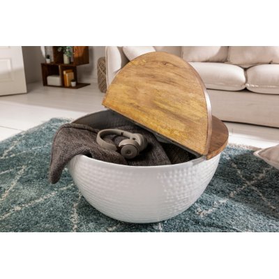  Stolik kawowy ORIENT STORAGE 60 cm blat akacjowy, podstawa  biała