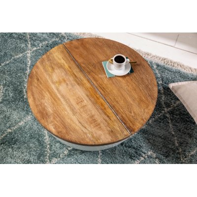  Stolik kawowy ORIENT STORAGE 60 cm blat akacjowy, podstawa  biała