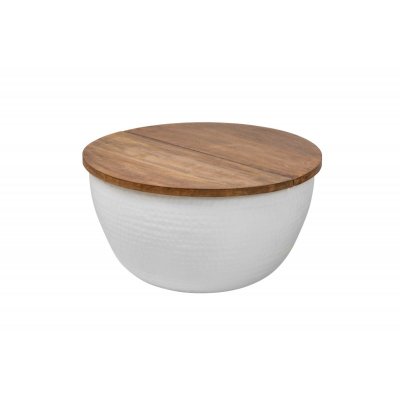  Stolik kawowy ORIENT STORAGE 60 cm blat akacjowy, podstawa  biała
