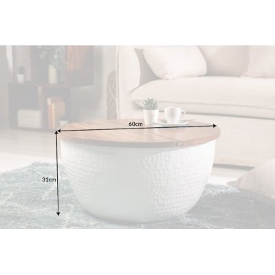  Stolik kawowy ORIENT STORAGE 60 cm blat akacjowy, podstawa  biała