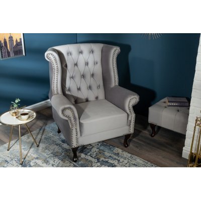  Fotel  Chesterfield srebrnoszary aksamitny