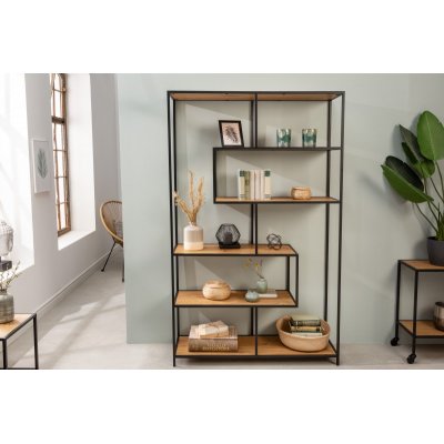 Regał biblioteczny industrialny SLIM LINE 185 x 114 cm dąb dziki czarny sześć półek