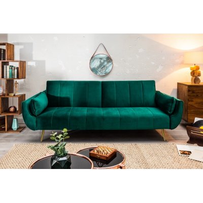 Sofa Divani II 215 cm rozkładana szmaragdowa na złotych nogach