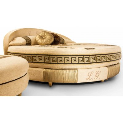  EMPORIO RONDO - Włoskie Łóżko Tapicerowane z Meandrem i Meduza Versace w formie koła