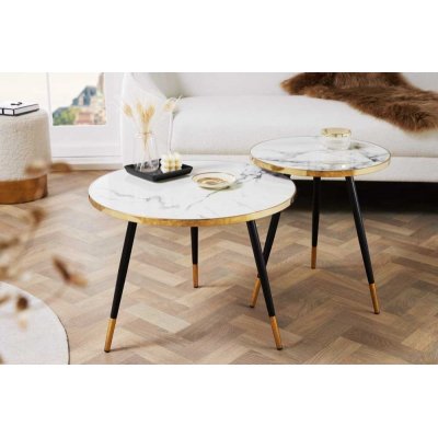  STOLIK KAWOWY PARIS 45 CM BIAŁY CZARNY MARMUR INVICTA