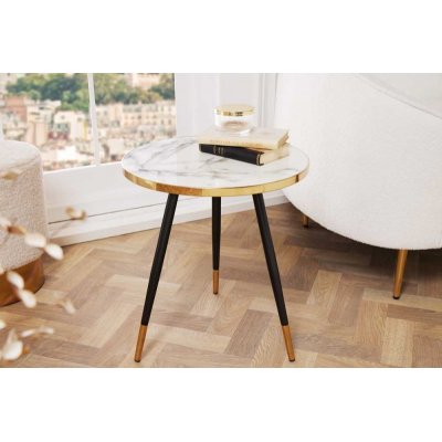  STOLIK KAWOWY PARIS 45 CM BIAŁY CZARNY MARMUR