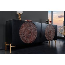 komoda drewniana  MANDALA 177cm brązowa, podstawa złota