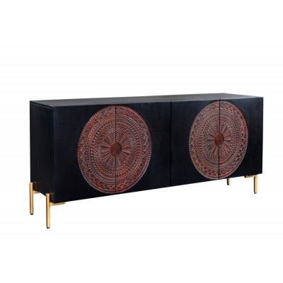  komoda drewniana  MANDALA 177cm brązowa, podstawa złota