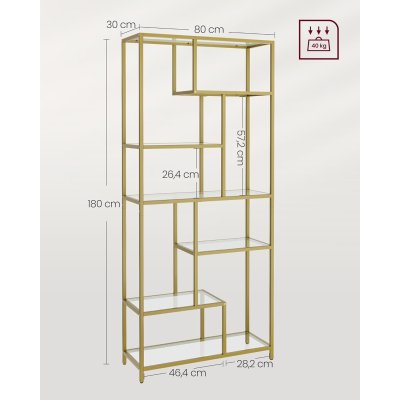  INDUSTRIAL metalowy złoty regał na książki wysokość 180 cm,