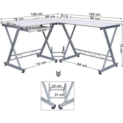  INDUSTRIAL - Stolik pod komputer, biurko  150 x 138 x 75 cm biały