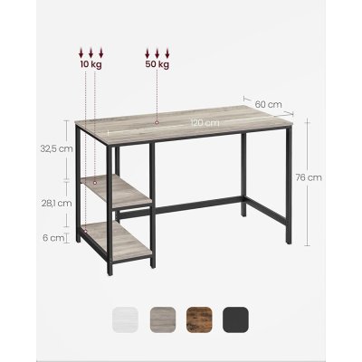  INDUSTRIAL -Stolik pod komputer-biurko, wąski stolik 120 x 60 x 76 cm  szaro-czarny