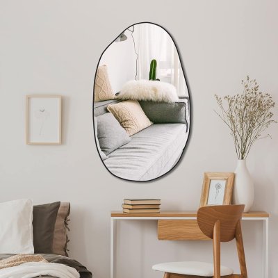  Lustro Noemi 85 cm. asymetryczne w czarnej ramie.