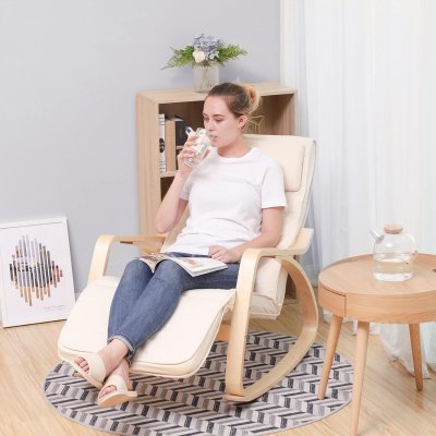  Fotel bujany swing podłokietnikami z drewna brzozowego, 5-stopniowa regulacja podnóżka, krzesło relaksacyjne