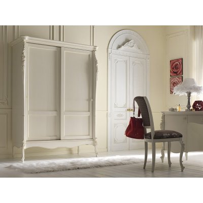 VENERE Antyczna Biel Dwudrzwiowa Szafa Przesuwna  148 X 204 cm Elegancka i  Klasyczna Włoskie Meble Drewniane Do Sypialni