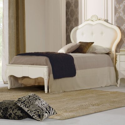 VENERE Antyczna Biel Łoże Queen Size  Zagłówek  Ekoskóra 90 X 200 cm Elegancka i  Klasyczna  Włoskie Meble Drewniane Do Sypialni