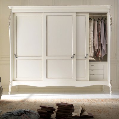 VENERE Antyczna Biel Trzydrzwiowa Szafa Przesuwna  225 X 260 cm Elegancka i  Klasyczna Włoskie Meble Drewniane Do Sypialni