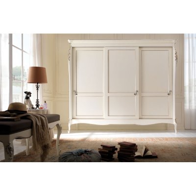  VENERE Antyczna Biel Trzydrzwiowa Szafa Przesuwna  225 X 260 cm Elegancka i  Klasyczna Włoskie Meble Drewniane Do Sypialni