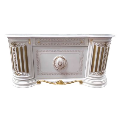  BETTY WHITE-GOLD Komoda Bufet 3 drzwiowy Meble Stylowe do Jadalni , Wysoki Połysk 