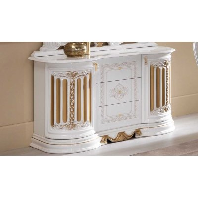  BETTY WHITE-GOLD Komoda Bufet 3 drzwiowy Meble Stylowe do Jadalni , Wysoki Połysk 