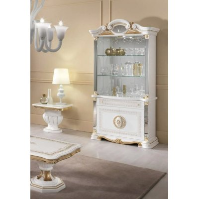  BETTY WHITE GOLD Witryna 3-Drzwiowa BETTY Kolor Biały plus Złote Dekory, Wysoki Połysk 