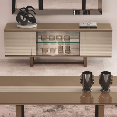  LINEA Komoda pojedyncza 3 szufladowa 133x86x54   cm Włoska Komoda Szampańska z Ryflowaniem