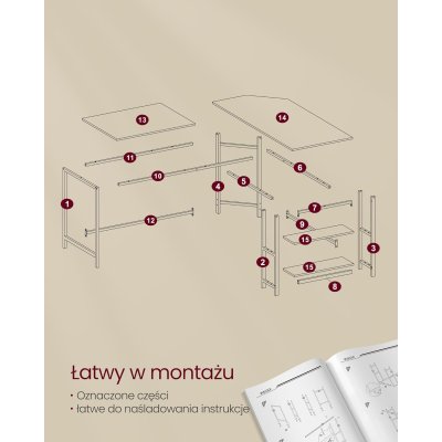  INDUSTRIAL -Biurko komputerowe w kształcie litery L, 130 x 120 x 76 cm