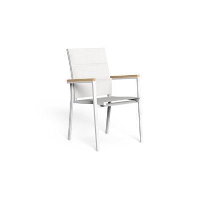  TIMBER Krzesło Ogrodowe z Podłokietnikami – Aluminium, Teak, Tekstylia